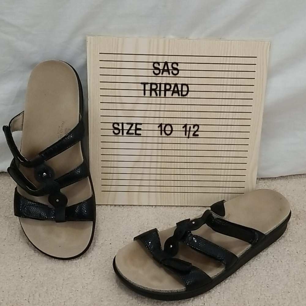 SAS Tripad Black Leather Sandals 10.5 Comfort USA